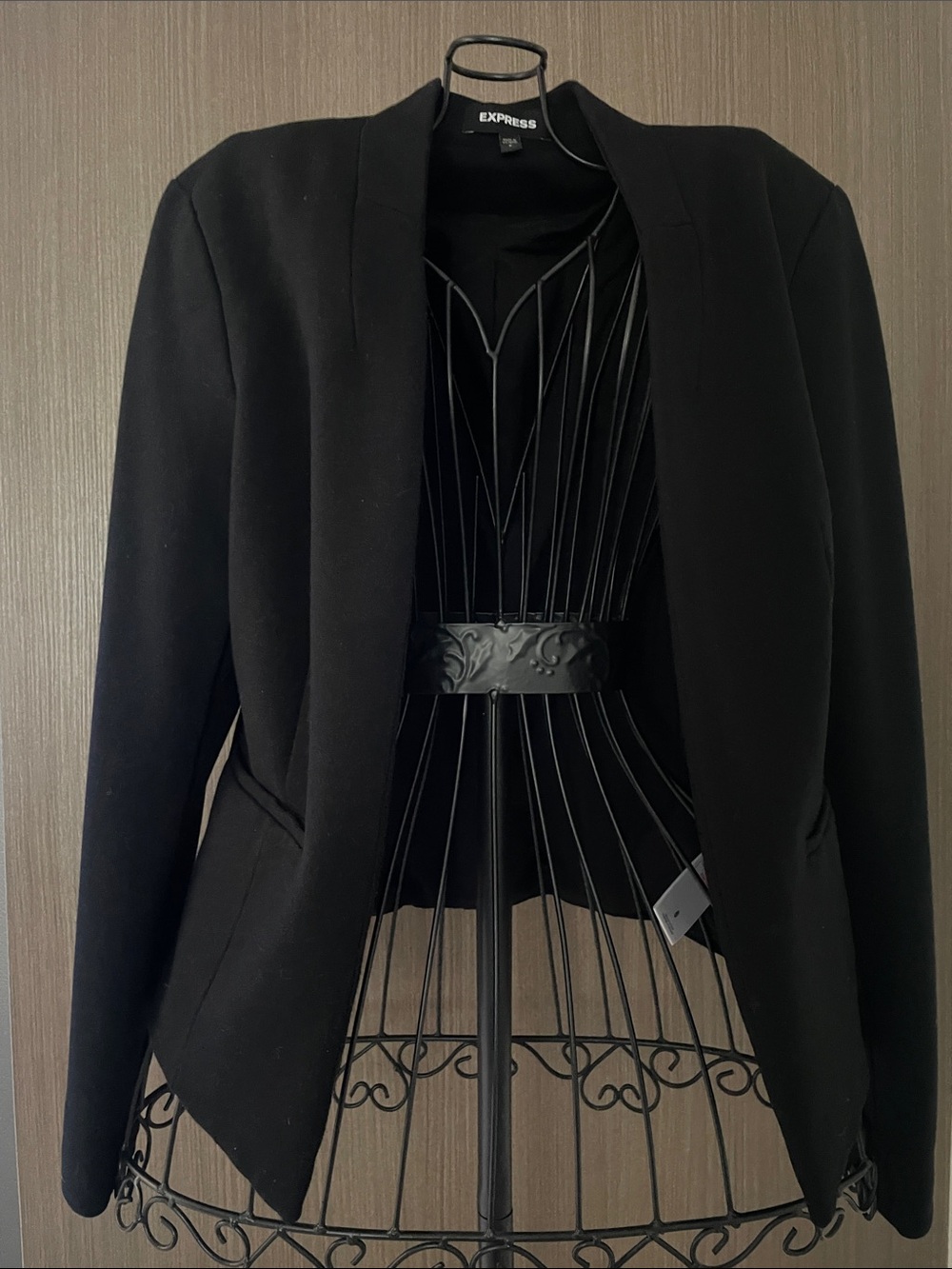 Express Women's Black Open-Front Blazer with Shawl Collar